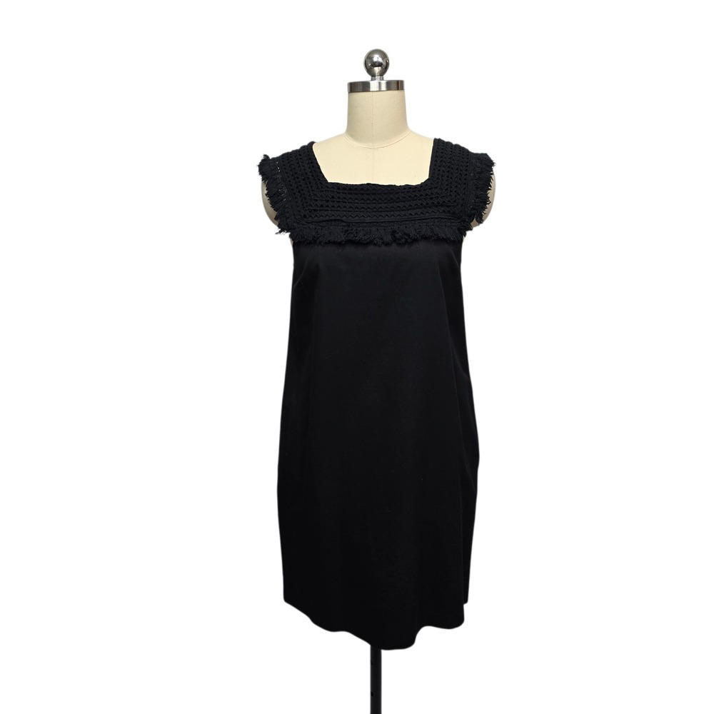 Madewell Black Crochet Trim‎ Square Neck Sleeveless Dress Size 2